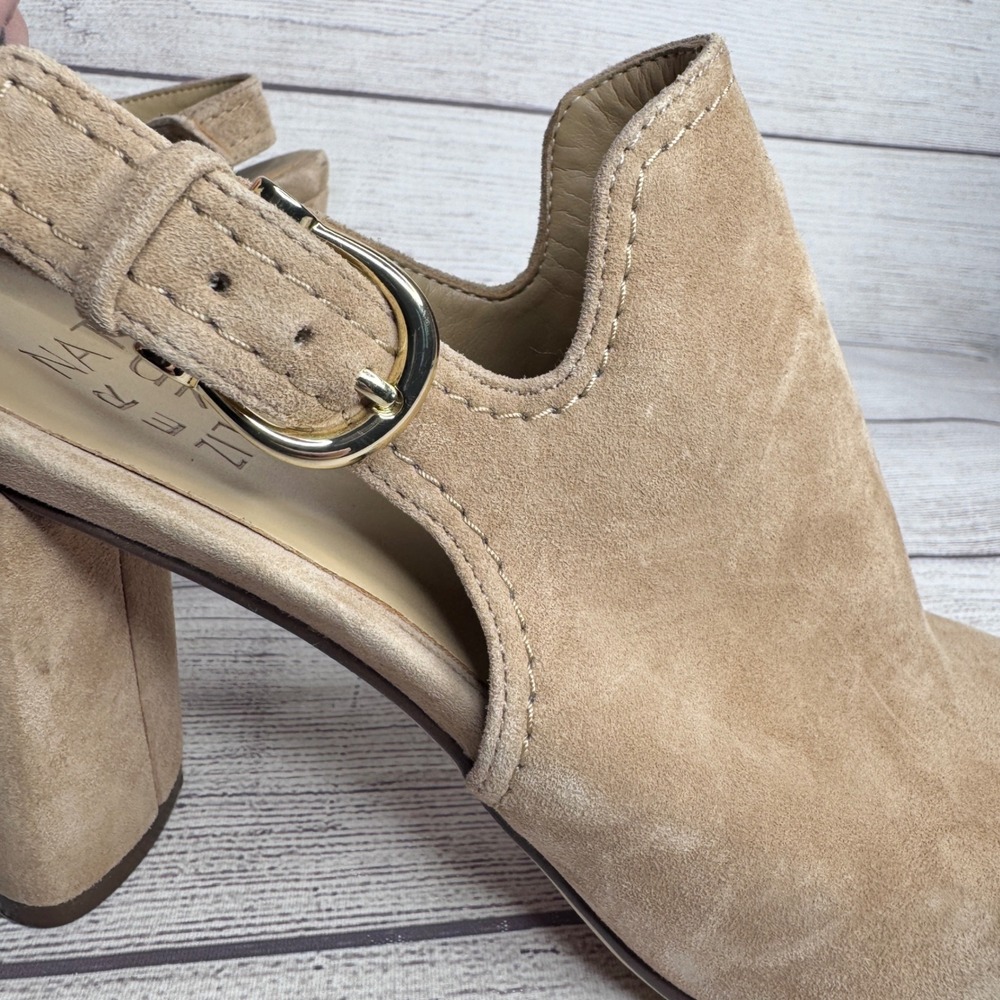 Naturalizer Raquel Tan Suede Peep Toe Slingback Block Heel Sandals Womens 8.5M‎ - Picture 3 of 6